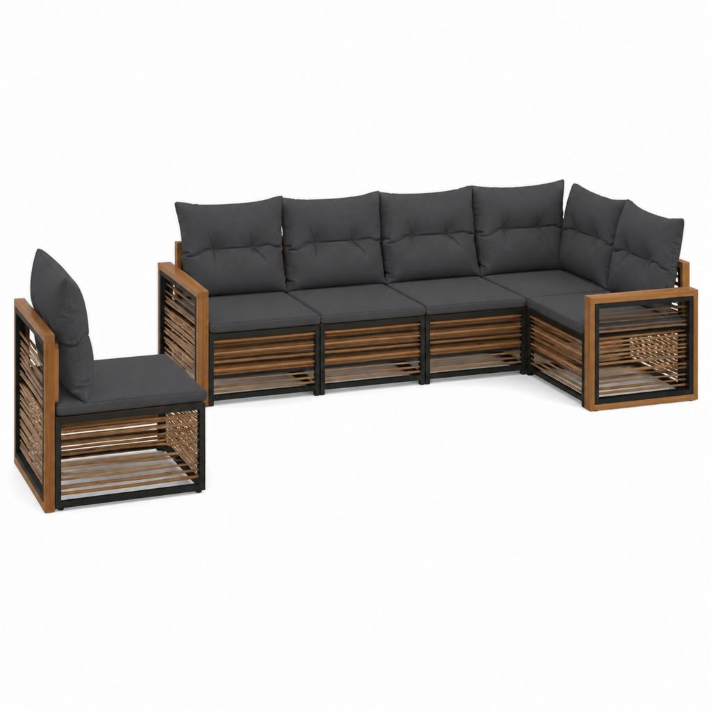 5-teiliges Gartenlounge-Set mit L-förmigem Ecksofa und Sessel Anthrazit Akazienholz Stahl 280 x 210 x 80 cm