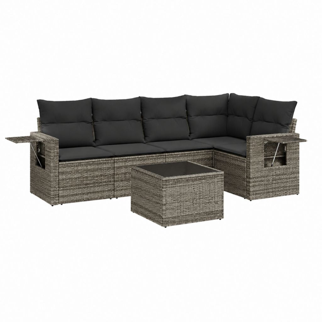5-teiliges Gartenlounge-Set Grau Schwarz aus PE-Rattan mit Sitzkissen 210 x 140 x 63 cm