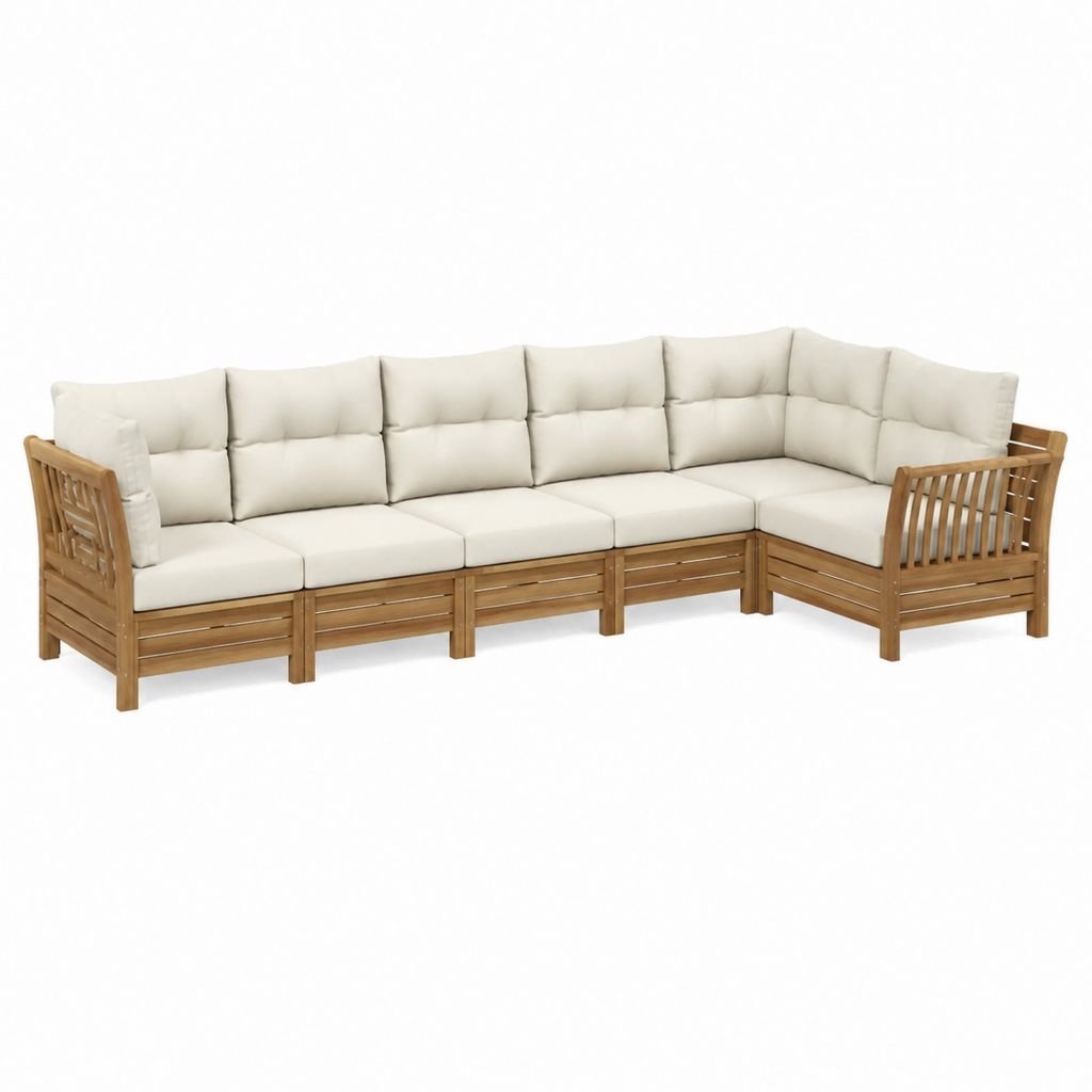 Garten Ecksofa 4-Sitzer Natur Akazien-Massivholz Creme 280 x 210 x 80 cm