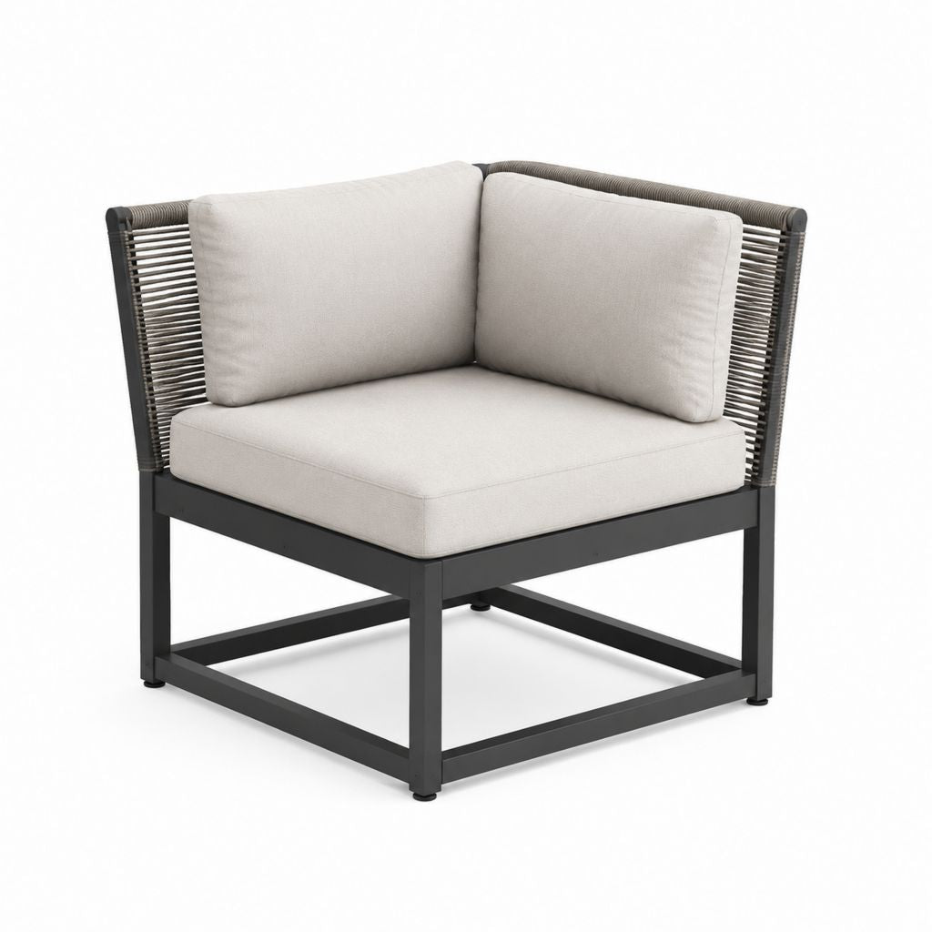 Garten Eckelement Anthrazit Beige Stahl Polypropylen Seil quadratisch 75 x 75 x 70 cm