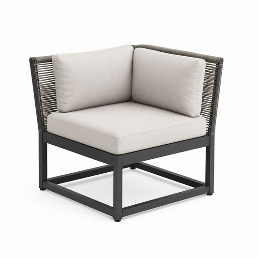 Garten Eckelement Anthrazit Beige Stahl Polypropylen Seil quadratisch 75 x 75 x 70 cm