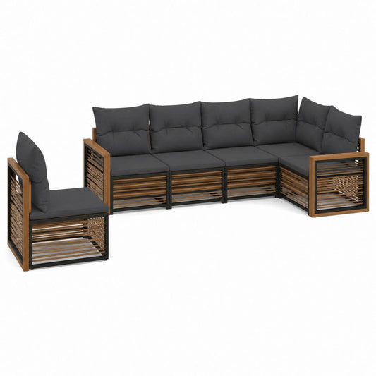 5-teiliges Gartenlounge-Set mit L-förmigem Ecksofa und Sessel Anthrazit Akazienholz Stahl 280 x 210 x 80 cm