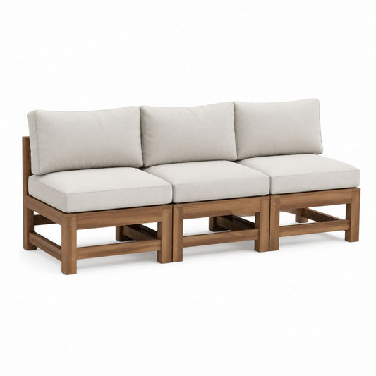 3-Sitzer Gartensofa Beige aus massivem Akazienholz mit Polyesterpolstern 210 x 80 x 75 cm