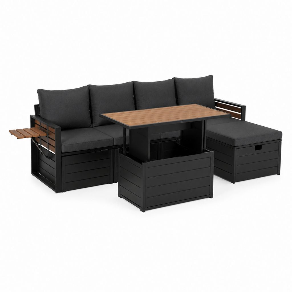 Gartenlounge Set 3-teilig Schwarz PP-Kunststoff Stahl Akazienholz Rechteckig 180 x 60 x 83 cm