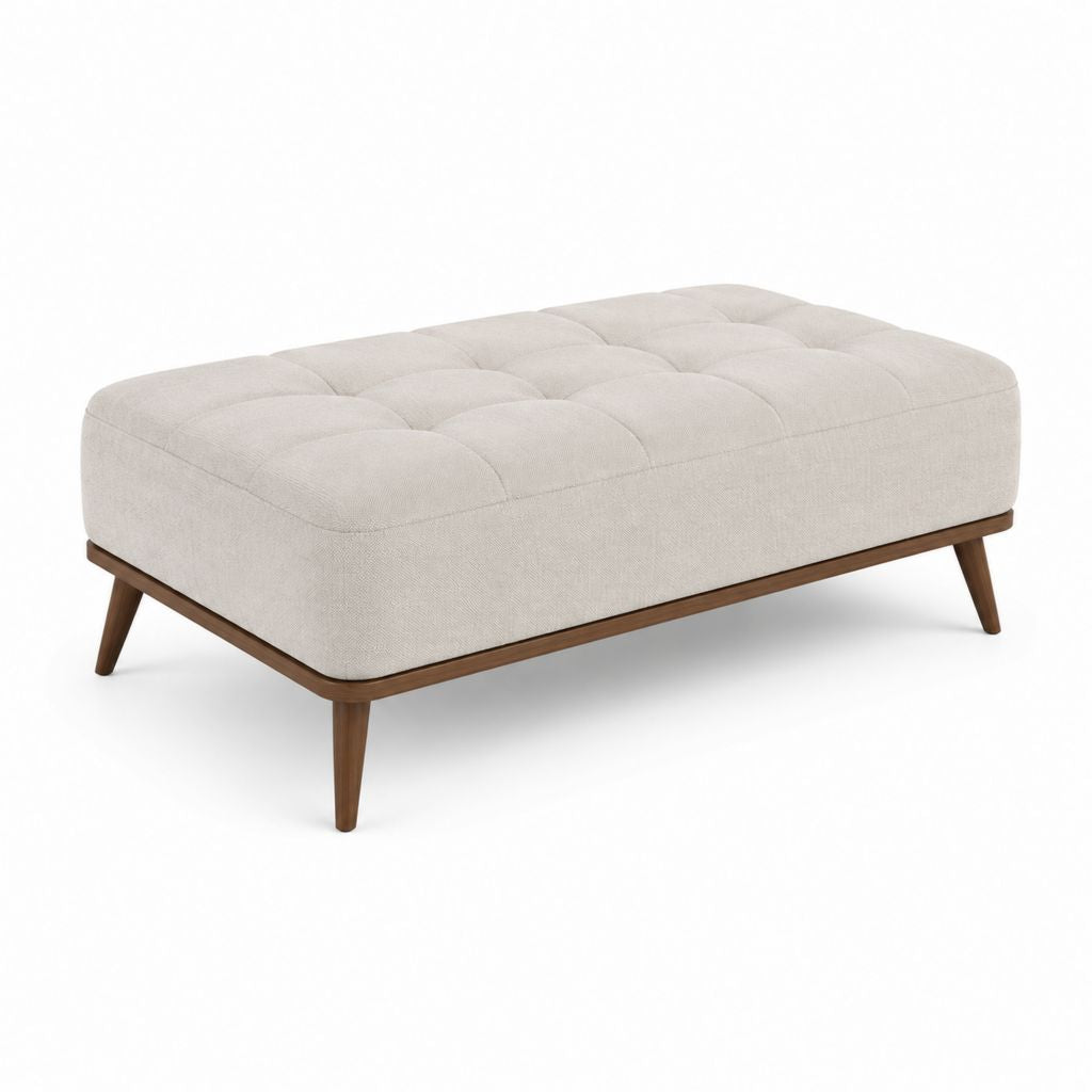 Polsterhocker Beige Polyester Rechteckig 120 x 80 x 43 cm mit Massivholzgestell
