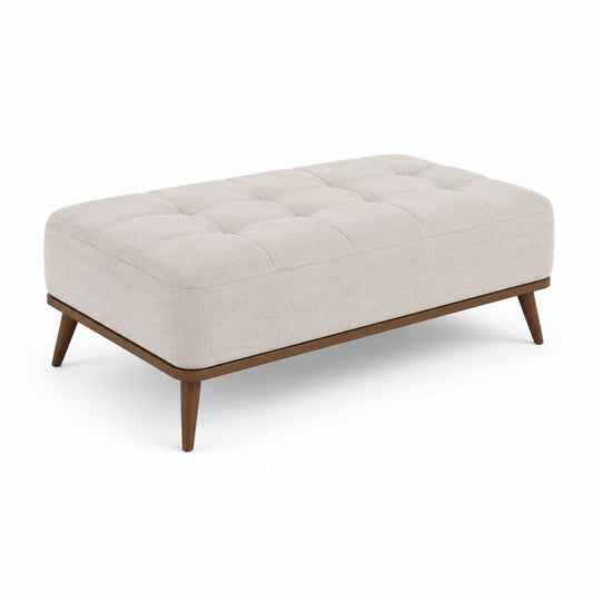 Polsterhocker Beige Polyester Rechteckig 120 x 80 x 43 cm mit Massivholzgestell