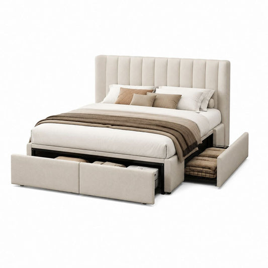 Stauraumbett Doppelbett Beige Polyester Rechteckig 180 x 200 cm
