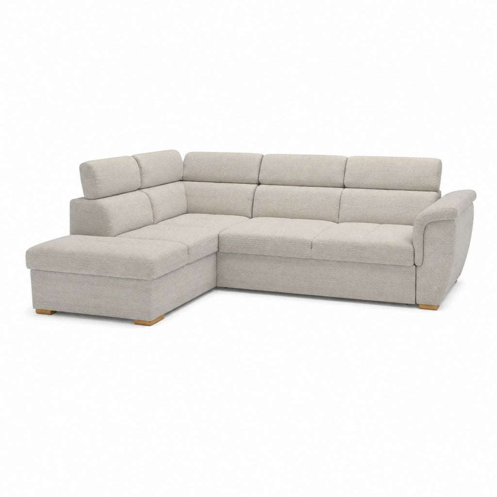Ecksofa mit Recamiere Beige Polyester L-Form 280 x 170 x 86 cm