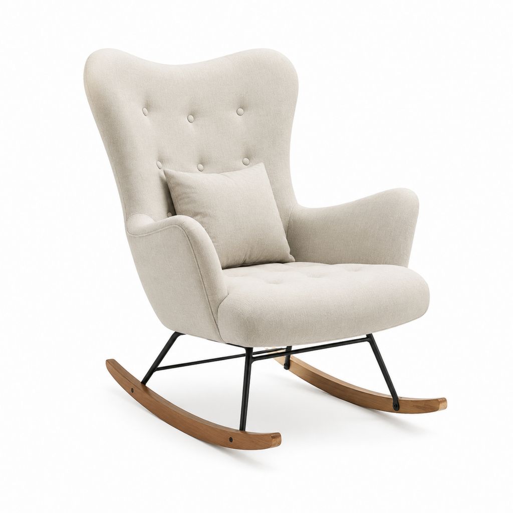 Schaukelstuhl mit Kissen Creme Polyester Stahlgestell Buchenholz 80 x 92 x 105 cm
