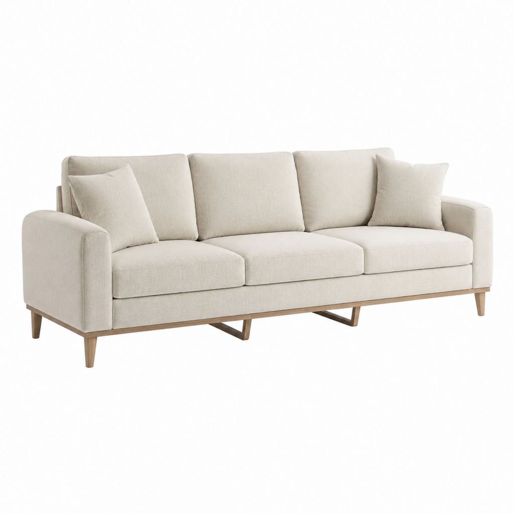 3-Sitzer Sofa Beige mit Polyesterbezug und Massivholzfüßen 225 x 90 x 85 cm