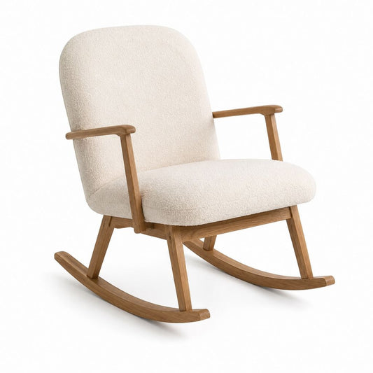 Schaukelstuhl mit Armlehnen Creme Polyester-Bouclé Massivholz 68 x 98 x 102 cm