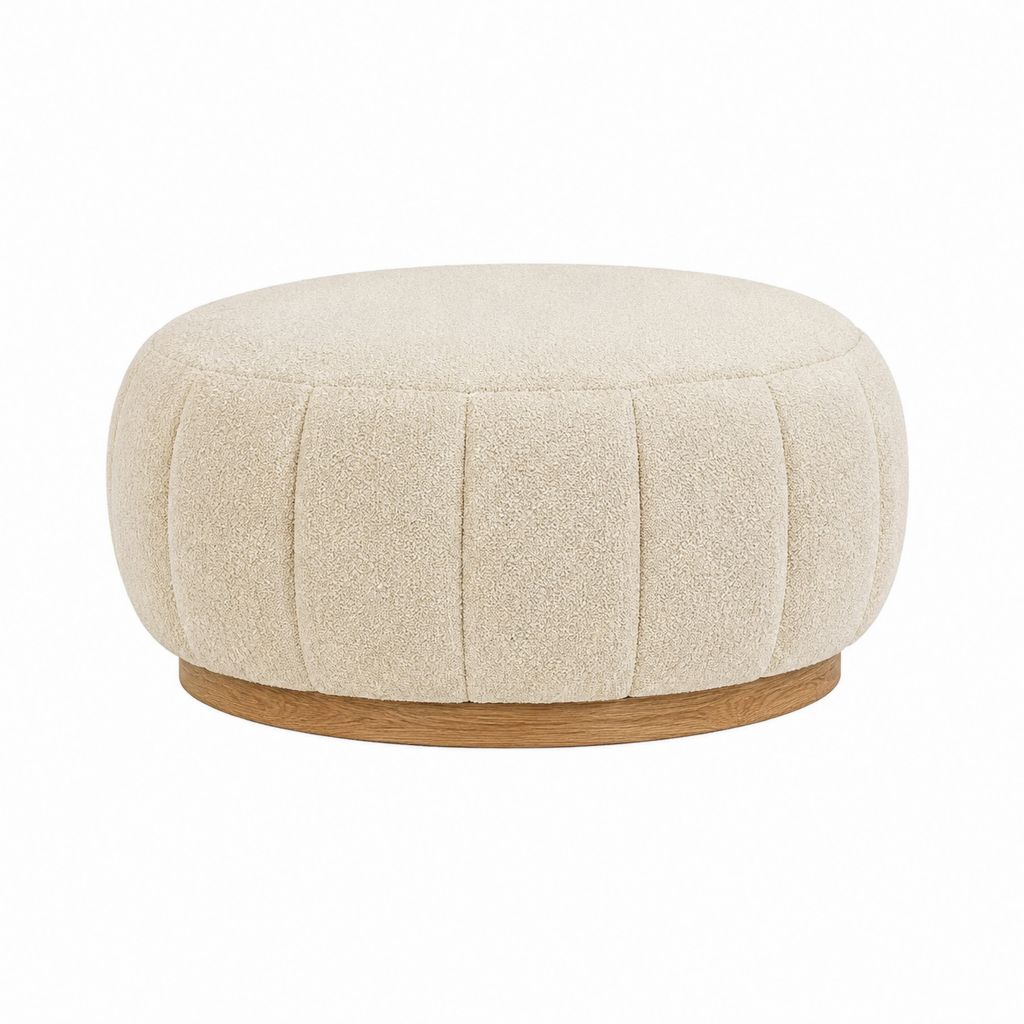 Fußhocker Creme Polyester-Bouclé rund 60 x 60 x 40 cm