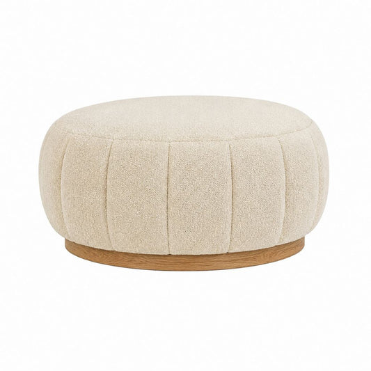 Fußhocker Creme Polyester-Bouclé rund 60 x 60 x 40 cm