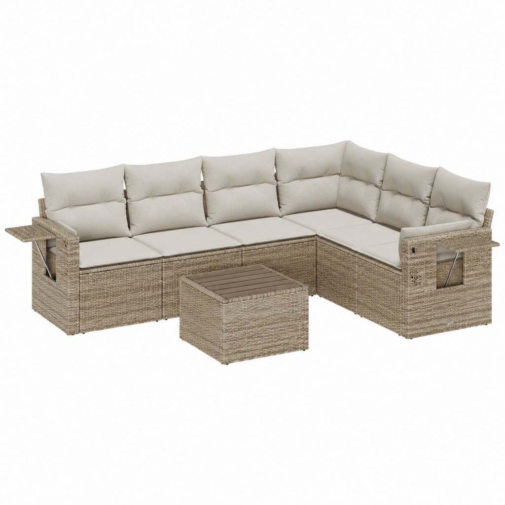Gartenlounge Ecksofa Set Beige Polyrattan Stahl 275 x 210 x 85 cm mit Couchtisch