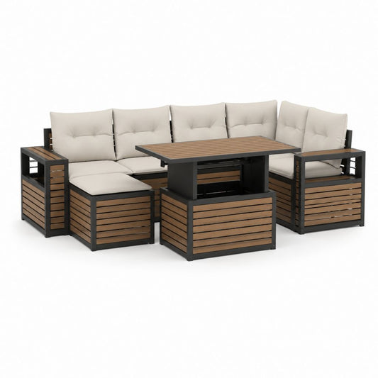 Gartenlounge Set Beige mit Aluminiumrahmen und WPC-Lamellen 255 x 185 x 70 cm