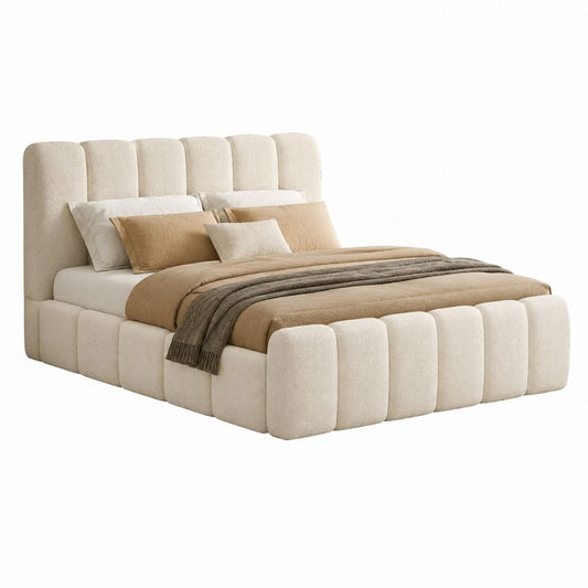 Stauraumbett Doppelbett Creme Bouclé-Optik 180 x 200 cm