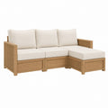 3-teiliges Garten-Loungesofa Ecksofa in L-Form Natur Beige aus Akazienholz und Polyester 210 x 140 x 75 cm