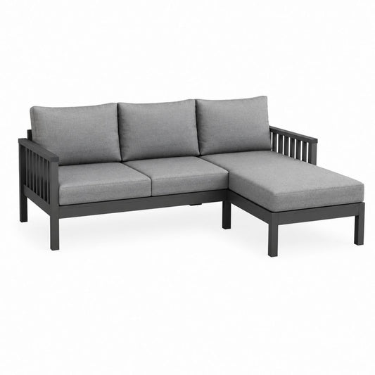 Gartenecksofa Grau mit Aluminiumgestell und Polyesterkissen 193 x 124 x 75 cm