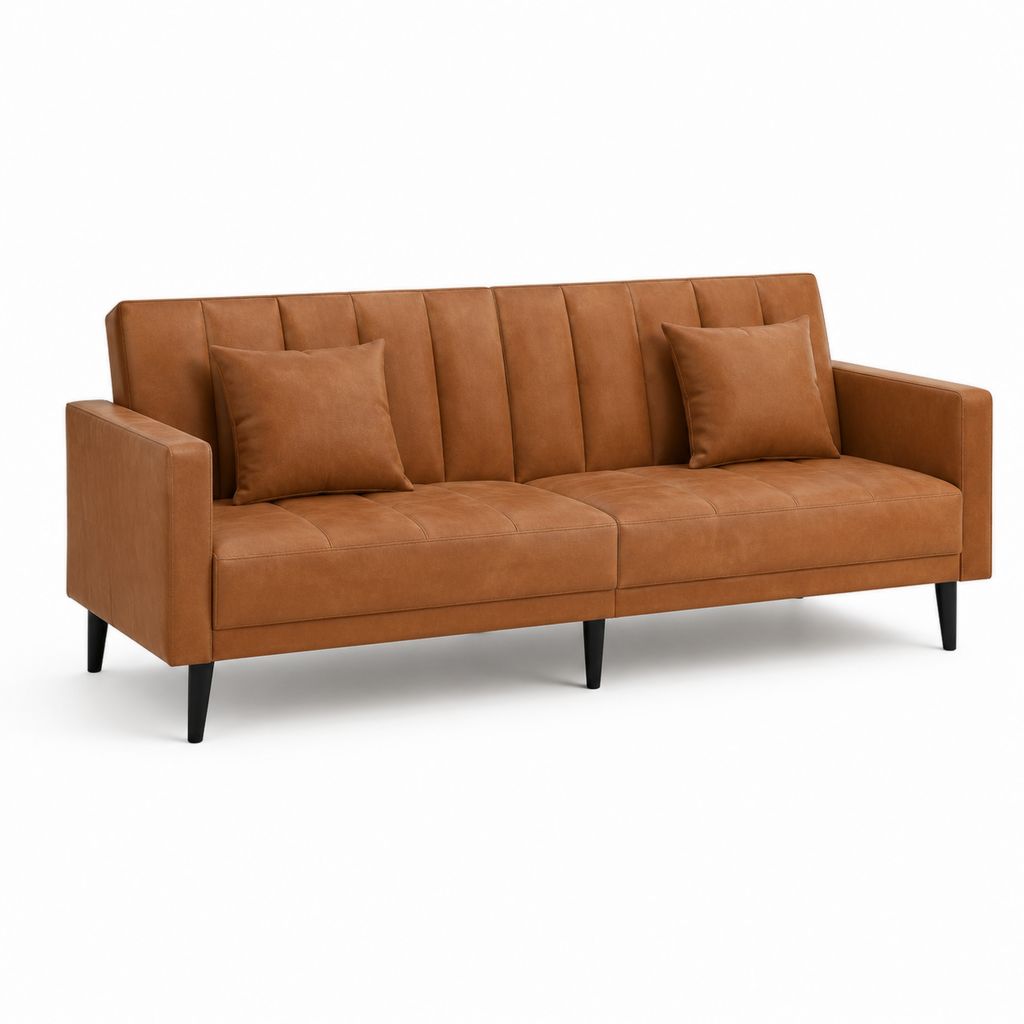 3-Sitzer Sofa Cognac PU-Kunstleder rechteckig mit 2 Kissen 210 x 85 x 87 cm