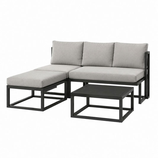 Gartenlounge Set Grau Aluminium mit L-förmigem 2-Sitzer Sofa Chaiselongue und Couchtisch 196 x 130 cm
