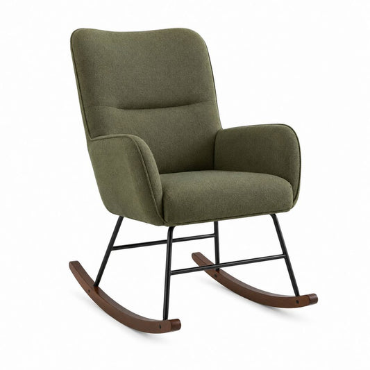 Schaukelstuhl mit Armlehnen Olivgrün Polyester Stahl Massivholz 70 x 90 x 100 cm