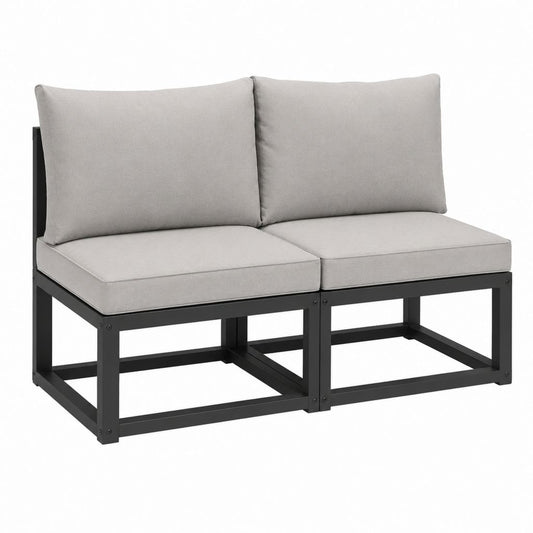 Gartensofa 2-Sitzer Grau Schwarz Stahl Polyester 140 x 70 x 63 cm
