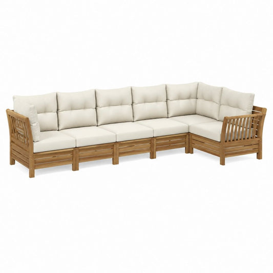 Garten Ecksofa 4-Sitzer Natur Akazien-Massivholz Creme 280 x 210 x 80 cm